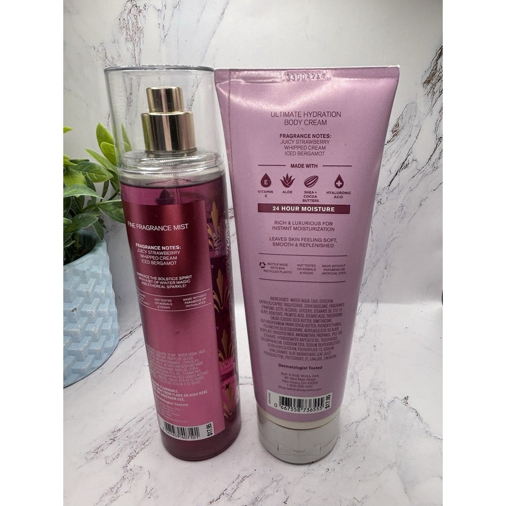 Bath & Body Works Strawberry Snowflakes Body Cream 8 OZ. & Body Mist Spray 8 OZ - Picture 2 of 7